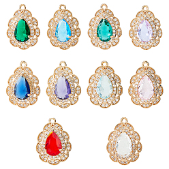 (52) Непрозрачная лаванда 10 шт 10 цвета кулоны из латуни, микропаве, циркония, слеза, золотой свет, разноцветные, 23x17x7 мм, отверстие : 1.6 мм, 1 шт / цвет
