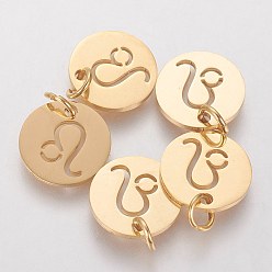 Leo 304 Stainless Steel Charms, Flat Round with Constellation/Zodiac Sign, Golden, Leo, 12x1mm, Hole: 3mm