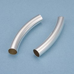 Посеребрённый Бисера латунной трубки, долговечный, изогнутые бусины, трубка, 925 серебро покрытием, 50x8 мм, отверстие : 7 мм