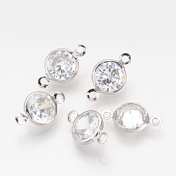 Platinum Cubic Zirconia Link, with Brass Findings, Diamond, Platinum, 15x9x4.5mm, Hole: 1mm