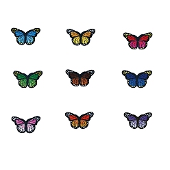 Mixed Color 18Pcs 9 Colors Polyester Cotton Embroider Thread Iron on/Sew On Patches, Cloth Appliques, Butterfly, Mixed Color, 77x48mm, 2pcs/color