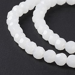 White Imitation Jade Glass Beads Strands, Faceted(32 Facets), Round, White, 4mm, Hole: 1mm, about 88~90pcs/strand, 28~30cm