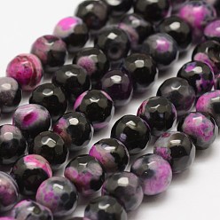 Plum Faceted Natural Fire Crackle Agate Beads Strands, Round, Dyed & Heated, Plum, 8mm, Hole: 1mm, about 47pcs/strand, 14 inch(35.6cm)