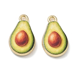 Olive Printed Alloy Pendants, Avocado Charms, Rack Plating, Cadmium Free & Nickel Free & Lead Free, Golden, Olive, 19.5x11.5x3mm, Hole: 1.8mm