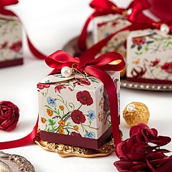 Красный Подарочные коробки для конфет с цветочным принтом и лентой, складные ящики для хранения на свадьбу, квадратный, красные, 7x7x7 см