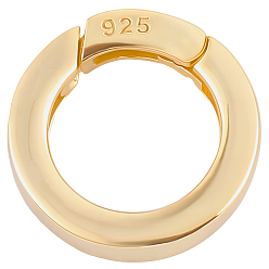 Золотой 1pc 925 Кольца с пружинным затвором из стерлингового серебра, с печатью 925, золотые, 9 датчик, 14x3 мм, отверстие : 9.5 мм