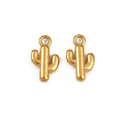 Настоящее золото 18K 304 подвески из нержавеющей стали, ионное покрытие (ip), кактус очарование, реальный 18 k позолоченный, 15x8.5x3 мм, отверстие : 1.8 мм