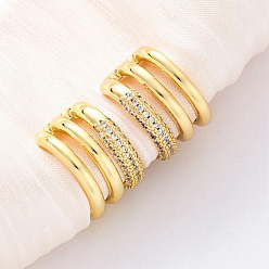 Настоящее золото 18K Латунные серьги-манжеты из прозрачного кубического циркония, долговечный, без свинца и без кадмия, тройной с-образный, реальный 18 k позолоченный, 14.5x15.5x10.5 мм