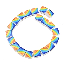 Разноцветный Фарфоровые бусины ручной работы с принтом в виде радужного узора, квадратный, красочный, 15~15.5x15~15.5x7.5~8 мм, отверстие : 2 мм