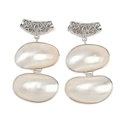 Платина Естественно оболочки большие кулоны, овальные подвески с латунной окантовкой, цвет морской раковины, платина, 72.5x39x10 мм, отверстие : 6x4.5 мм