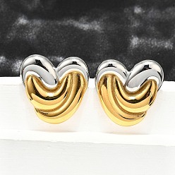 Сердце 304 двухцветные серьги-гвоздики из нержавеющей стали для женщин, реальный 18 k позолоченный, слева и справа, сердце, 26.5x27 мм
