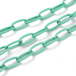 Light Sea Green Spray Painted Brass Cable  Chains, with Spool, Unwelded, Light Sea Green, 10x5x1mm, 32.8 Feet(10m)/roll