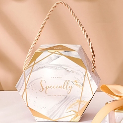 Персиковый Слойка Складные картонные коробки для конфет, коробка для упаковки свадебного подарка, с ручкой, шестиугольник, розовые, 12x5.5x10.5 см