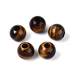 Tiger Eye Natural Tiger Eye European Beads, Smooth Round, Large Hole Beads, 13.5~14x12~13mm, Hole: 5mm