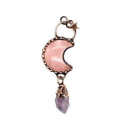 Розовый Кварц Естественно розового кварца большие кулоны, лунные обереги с граненой пулей, с красной медью, 79x22x9 мм