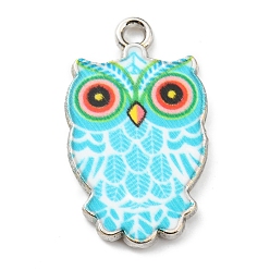 Голубой Печатные подвески сплава, платина, очарование совы, голубой, 23x13.5x2 мм, отверстие : 1.7 мм