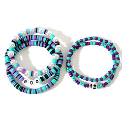 Голубой 5шт. браслеты из полимерной глины хейши и стеклянных бусин для женщин, с имитацией жемчужина бисера, голубой, внутренний диаметр: 6-7/8 дюйм (17.5 см)