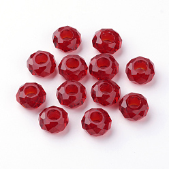Dark Red Glass European Beads, Large Hole Beads, No Metal Core, Rondelle, Dark Red, 14x8mm, Hole: 5mm