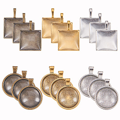 (52) Непрозрачная лаванда Ювелирные изделия diy pendant, с подвеской кабошона из сплава и стеклянным кабошоном, плоский круглый и квадратный, разноцветные, установка: 30 шт. / комплект, стеклянные кабошоны: 30 шт. / комплект