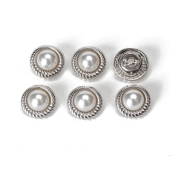 Платина Кнопки сплава хвостовиком, с пластиковыми бусинами из искусственного жемчуга, полукруглый, платина, 12.5x11 мм
