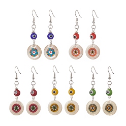 (52) Непрозрачная лаванда Серьги с подвесками от сглаза из натуральной раковины и смолы, серебряные латунные длинные серьги для женщин, разноцветные, 57 мм, штифты : 0.6 мм