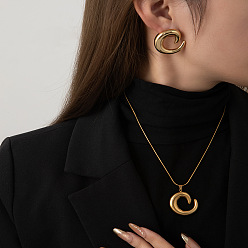 Золотой 304 комплекты из ожерелий и серег-гвоздиков из нержавеющей стали, с формой, золотые, 400 мм и 31.1x28.4 мм