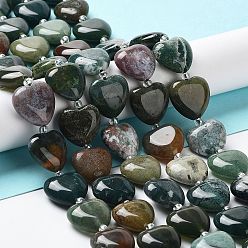 Indian Agate Natural Indian Agate Stone Beads Strands, with Seed Beads, Heart, 14~15x15x6~6.5mm, Hole: 1.4mm, about 23~24pcs/strand, 14.57''(37cm)
