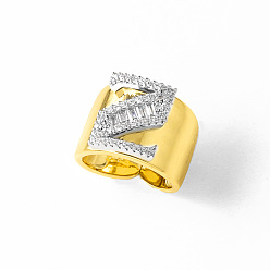 Letter Z Латунные кольца-манжеты с микропаве из прозрачных кубических цирконий, буквы, золотые, Письмо Z, 17 мм