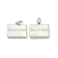Platinum Brass Pendants, Rectangle with Colorado Florida Charms, Long-Lasting Plated, Rack Plating, Lead Free & Cadmium Free, Platinum, 13.5x15.5x3mm, Jump Ring: 5x1mm, 3mm inner diameter