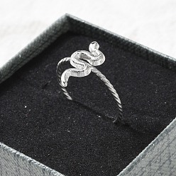 Нержавеющая Сталь Цвет 304 из нержавеющей стали Манжета кольца для женщин, змея, цвет нержавеющей стали, 14.5x7 мм, внутренний диаметр: регулируемый