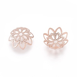 Розовое Золото 201 причудливые колпачки для бусин из нержавеющей стали., цветок, мульти-лепесток, розовое золото , 11x4 мм, отверстие : 1 мм