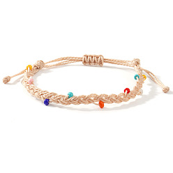 Цвет Древесины Стеклянные бусины плетеные браслеты из бисера, регулируемые плетеные браслеты из волоконного шнура для женщин, деревесиные, внутренний диаметр: 11 дюйм (28 см)