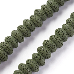 Темно-оливково-зеленый Бусы из натуральной лавы, окрашенные, рондель, темно-оливковый зеленый, 9x5~5.5 мм, отверстие : 2 мм, около 37 шт / нитка, 7.87 дюйм (20 см)