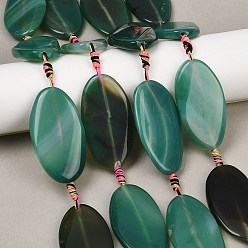 Зеленый Натуральные полосатые агатовые бусы, окрашенная и подогревом, Twist овальные, зелёные, 47~51x24.5~27.5x5~7.5 мм, отверстие : 1.8~2 мм, около 7 шт / нитка, 16.14~16.61'' (41~42.2 см)