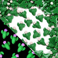 Зеленый Светящаяся смола декодирует кабошоны, светится в темноте, кактус, зелёные, 11x9.5x3 мм