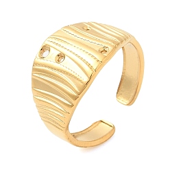 Real 18K Gold Plated 304 Stainless Steel Hollow Open Cuff Rings for Women, Real 18K Gold Plated, US Size 7 1/4(17.5mm)