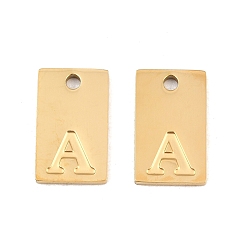 Letter A 304 Stainless Steel Pendants, Rectangle with Letter Charms, Real 18K Gold Plated, Ion Plating(IP), Letter A, 16x10x1.4mm, Hole: 1.8mm