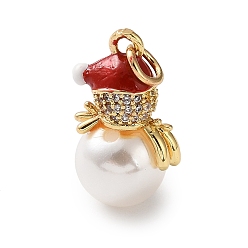 Настоящее золото 18K Латунные микро проложить кубического циркония подвески, снеговик, с эмалевыми и акриловыми жемчужными бусами, без кадмия и без свинца, с целью перехода в кольце, реальный 18 k позолоченный, 20x12x10 мм, отверстие : 3.2 мм