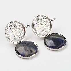 Содалитовое Природные подвески содалитом, С выводами медальона из медных рассеивателей, плоские круглые с деревом, 31x26x8 мм, отверстие : 4 мм