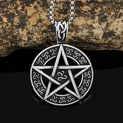Античное Серебро Пентаграмма 304 ожерелья из нержавеющей стали для мужчин, античное серебро, 23.62 дюйм (60 см)