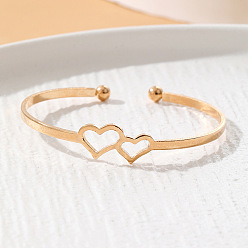 Золотой Браслеты-манжеты из сплава с двойным сердцем для женщин, золотые, 2-3/8 дюйм (6 см)