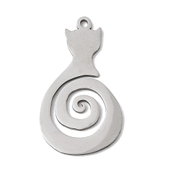 Нержавеющая Сталь Цвет 304 подвески из нержавеющей стали, кулон «кошка с вихревым хвостом», без свинца, без кадмии и без никеля, цвет нержавеющей стали, 28x15.5x1 мм, отверстие : 1.5 мм