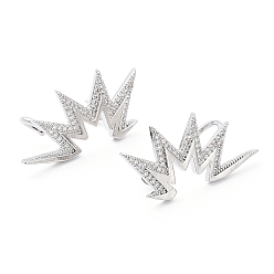 Платина Серьги-гвоздики из латунного микро-паве, с вертикальными петлями, звезда, без кадмия и без свинца, платина, 33.5x18 мм