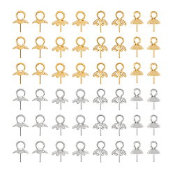 Золотой & Цвет Нержавеющей Стали 80 шт. 8 стиль 304 нержавеющая сталь чашки штифты дужки подвески, за половину пробурено бисера, цветок, золотые и нержавеющая сталь цвет, 7~8x4~7 мм, отверстие : 1.5~2 мм, штифты : 0.6~0.7 мм, 10 шт / стиль