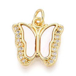 Настоящее золото 18K Латунные микропаве прозрачные подвески с фианитом, без кадмия и без свинца, с оболочкой, бабочка, с целью перехода в кольце, реальный 18 k позолоченный, 15.5x15.5x3 мм, отверстие : 3.5 мм