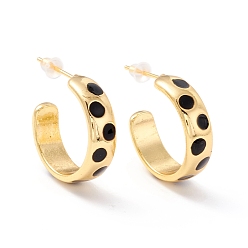 Черный Серьги-гвоздики из настоящей позолоченной латуни 18k для женщин, серьги-кольца с эмалью и узором в горошек, серьги-кольца с реечным покрытием, без кадмия и без свинца, чёрные, 6x19x2 мм, штифты : 1 мм
