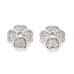 Платина Колпачки для бусин из прозрачного кубического циркония из латуни, Четыре листа клевера, платина, 8x3 мм, отверстие : 1.2 мм