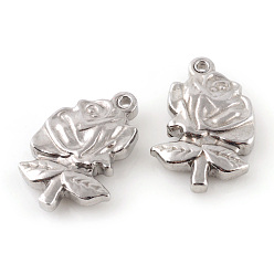 Stainless Steel Color Tarnish Resistant 201 Stainless Steel Pendants, Rose, Stainless Steel Color, 18x12.5x3.5mm, Hole: 1.5mm