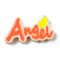 Оранжево-Красный Кабошоны из непрозрачной смоляной эмали, Слово ангел, оранжево-красный, 22x42x5 мм