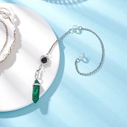 Малахит Маятники для биолокации с заостренным кончиком из окрашенного синтетического малахита, с сердцем из сплава и стеклянными бусинами, а также застежками-карабинами из цинкового сплава, 281 мм, отверстие : 2 мм